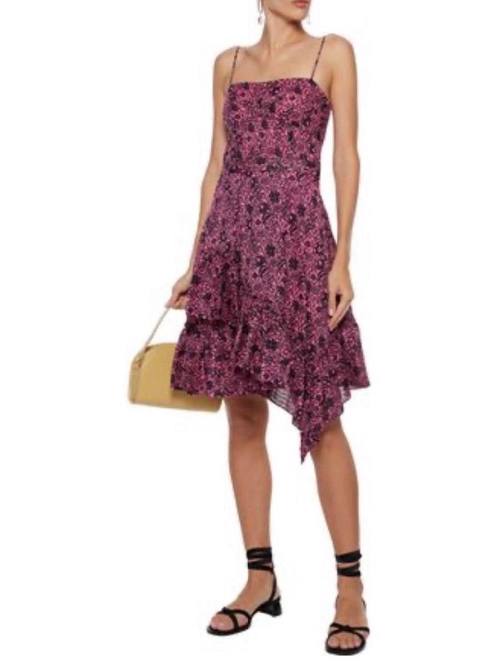 Derek Lam 10 Crosby Pink Floral Asymetrical Smocked Dress Size 12